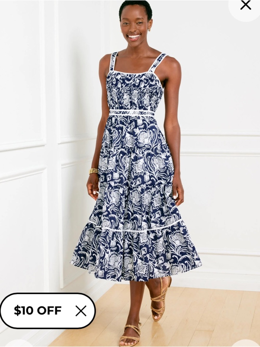 Talbots TIERED FIT & FLARE DRESS DISTRESSED JACOBEAN floral print cotton maxi 4P